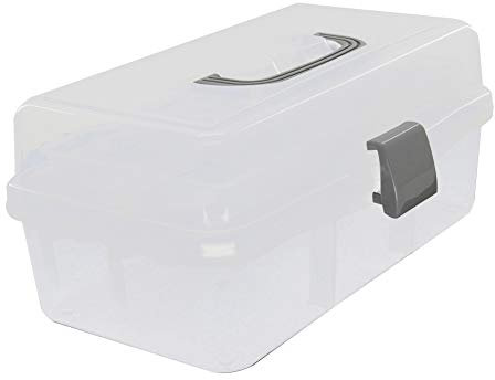 Utoolmart Caja de herramientas plegable portátil, caja de almacenamiento de tres capas con bandeja voladiza, totalmente translúcida, 1 unidad