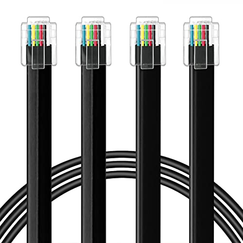 NECABLES Paquete de 2 cables RJ12 de 6 pies, cable de teléfono RJ12 6P6C macho a macho, cable recto para uso de datos y voz, color negro, 6 pies