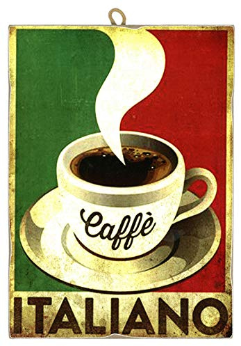 KUSTOM ART Bild im Vintage-Stil, italienisches Café aus der Sammlung, Druck auf Holz, mit Laserschnitt, Geschenkidee