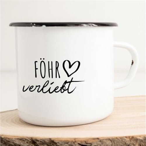 Huuraa Emaille Tasse Föhr Geschenk Kaffeebecher Vintage 300ml Föhr Geschenkidee