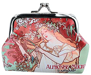 CARMANI - Petit porte-monnaie pour femme avec inscription Alphonse Mucha « Four Season Spring »