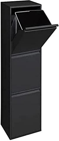 ARREGUI Basic CR306-B Poubelle de Recyclage Cuisine 3 Bacs | 3 x 17 L (51 L) | Poubelle de Tri Sélectif 3 Rangements | Meuble Poubelle en Acier avec 3 Seaux | Sac Poubelle | noir