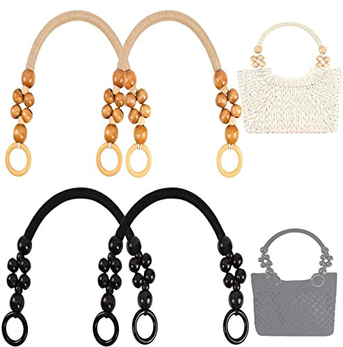 Gloryit 4 Stück Taschengriff Griffe für Taschen mit Perlen Taschengriff | DIY Ersatz für Handgefertigte Griffe für Holzperlen Tasche Griff DIY Ersatz Für Handgefertigte Tasche (braun und schwarz)
