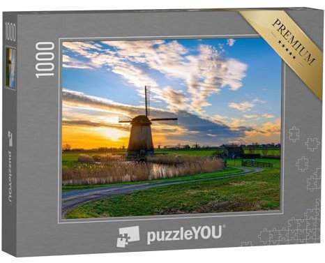 puzzleYOU: Puzzle 1000 Teile „Windmühle im Sonnnuntergang, Niederlande“ – aus der Puzzle-Kollektion Holland, Windmühlen