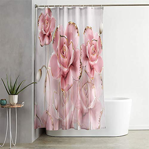 Chickwing 3D Rideau de Douche Rideau de Bain, Chickwin Rose Impression Imperméable Anti-moisissure Tissu Lavable Rideau avec 12 Crochets pour Salle de Bain Baignoire (120x180cm,Fleurs Roses)