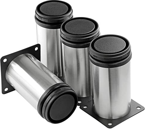 Masendelk 4 Inch Metal Furniture Legs Stainless Steel Adjustable Legs Silver Table Legs Round Cabinet Legs for Coffee Table Cabinet Desk Sofa Shelves, Pack of 4