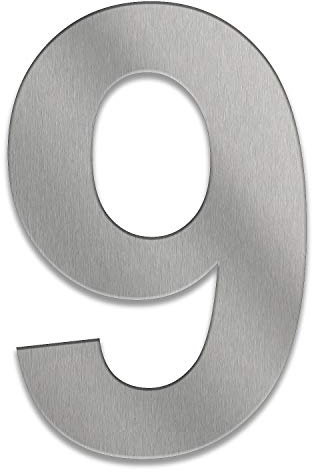 Tomtec Hausnummer aus Edelstahl in verschiedenen Größen und 4 Farbtönen (Edelstahl, Anthrazit, Schwarz, DB703) Zahlen 0-9; Buchstaben: a-f (40 cm, 9)