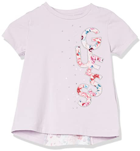 GUESS T-shirt da bambina in jersey elasticizzato con logo floreale sul retro, Nuovo Lilla Chiaro, 2 Anni