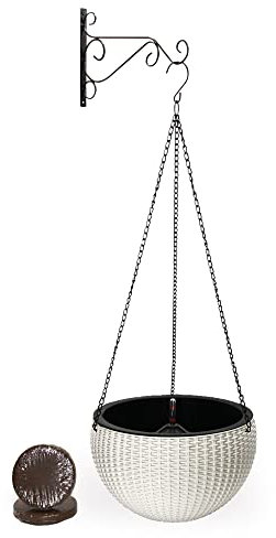 YEHIKO Komplettset Blumentopf Hängend Pflanzen 21cm - Selbstbewässerung - Inklusive Wandhaken, Kette und Kokoserde - für den Innen und Außeneinsatz geeignet - Wand Deko (Weiß)