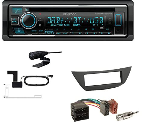 Kenwood KDC-BT760DAB 1-DIN Autoradio CD-Tuner mit Bluetooth Digitalradio DAB+ inkl. Einbauset passend für Renault Laguna III ab 2007 schwarz