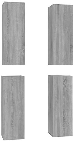 vidaXL 4x Grey Sonoma Wall-Mounted TV Cabinets - Engineered Wood Media Console with Ample Storage for Living Room, Bedroom - 30.5 x 30 x 90 cm