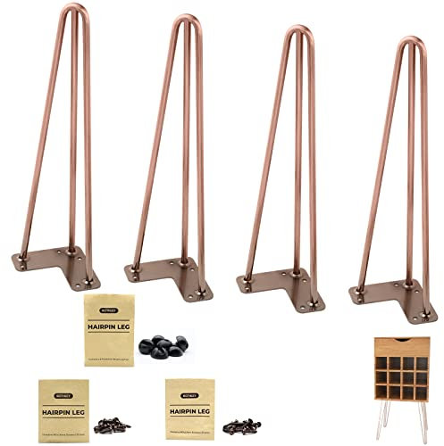 ROTHLEY Hairpin Legs 40,6 cm Couchtischbeine 3 solide Stangen Metall Tischbeine Endtischbeine für Möbel Set von 4 Schreibtischbeine mit Bodenschonern Outdoor Tischbeine Bankbeine (Antique Cooper)