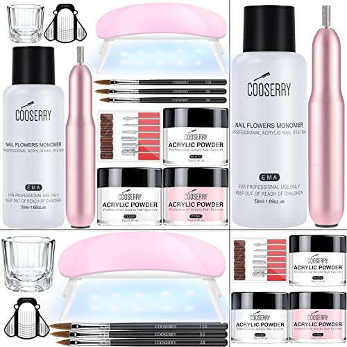 cooserry Acrylic Nail Kit with Drill and Lamp - Full Set for Beginners Everything UV Electric Starter Professional Powder Liquid Monomer, 1.0 count