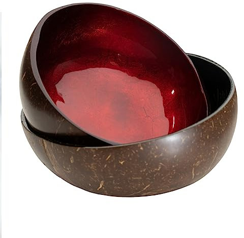 Love Coco Large Red Coconut Bowl, Organic Coconut Bowl for Smoothies, Fruits, Cereal & Salads with Food-Safe Lacquer Inside - Decorative Bowl for Decor (Red)