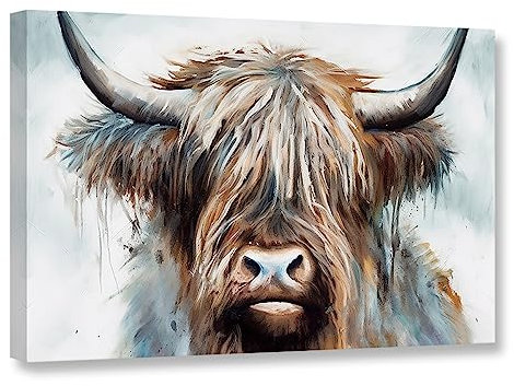 CCWACPP Hochlandrinder Tier Leinwand Wanddruck bunte Kuh Bilder Wanddekoration abstrakte Tiere Malerei Badezimmer Dekor 90L x 60B cm
