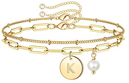 TINGN Armband Damen mit Buchstaben K, 14 Karat Vergoldet Doppelschichtiges Verstellbare Armband Schmuck Mädchen Buchstaben Armband Muttertag Geburtstag Geschenke für Mädchen Teenager Frauen Tochter