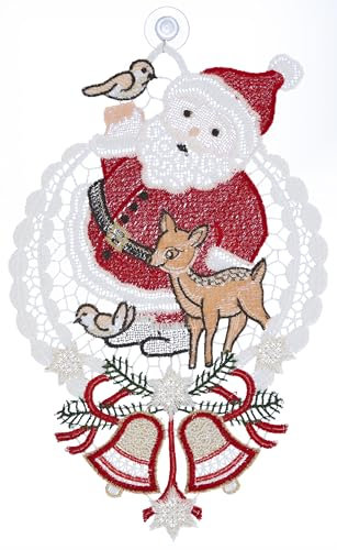 Plauener Spitze Fensterbild Weihnachten Weihnachtsmann 28 cm Weihnachtsdekoration Fensterdekoration Advent Fensterschmuck Farbig mit Saugnapf