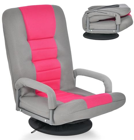 RELAX4LIFE Bodenstuhl Klappbar, Bodensessel mit 7-Fach Verstellbarer Rückenlehne & 360° drehbarem Sockel, Relaxsessel bis 150 kg belastbar, Lazy Sofa mit Armlehnen, für Wohnzimmer, Schlafzimmer, Büro