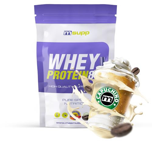 MM Supplements - Proteína Whey 80 - Bote de 1 Kg - Proteína Suero de Leche - Batido para Ganar Masa Muscular - Ayuda en la Recuperación Muscular - Sabor Capuccino
