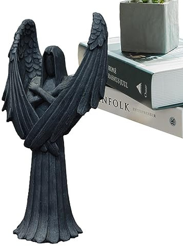 WOBBLO Engelskulptur Deko Schwarz | Figur Engelsskulptur aus Harz | Harz betender Engel Skulptur Figur Ästhetische Skulptur für Büros, Schlafzimmer, Tisch