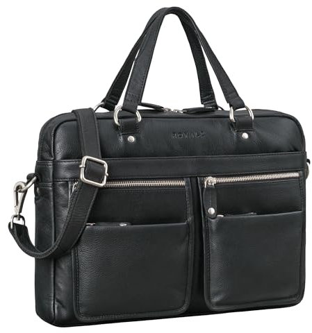 ROYALZ sac à bandoulière cuir homme/femme 'San Francisco' sacoche pour ordinateur portable 13-14 pouces sac d'affaires messager vintage, Couleur:Noir