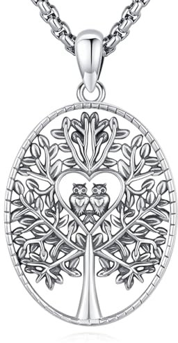 Eusense Eule Baum des Lebens Anhänger für Frauen 925 Sterling Silber Eule Halskette Eule Baum des Lebens Schmuck Geschenke für Damen Mädchen Eulenliebhaber