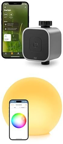 Smartes Gartenambiente: Eve Outdoor Cam – Smarte Überwachungskamera mit Flutlicht, Nachtsicht, + Eve Flare – Tragbare smarte LED-Kugelleuchte, wasserbeständig, weißes & farbiges Licht