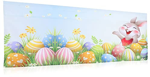 ABOOFAN Ostervorhänge fensterdeko küche fensterdeko Ostern Kaninchen- Gardinen für Küchenfenster schmücken Vorhang Ostern Fenstervorhänge Küchenfenster-Volant Tasche Kurze Vorhänge