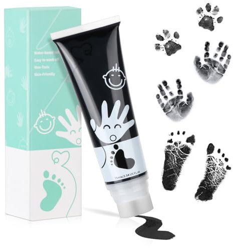 TOGOU2S Baby Hand and Footprint Kit Baby Safe Paint for Handprints Non Toxic &Acid-Free, with Sponge Attachment for Easy Colour Application Dog Paw Print Kit Easy to Wash Off 75ml/Tube (Black)
