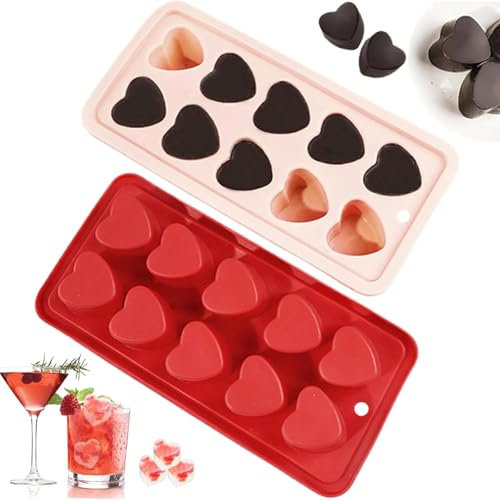 Heart Ice Cube Tray Silicone 2 Pcs Deep Heart Shape Ice Cube Moulds 10 Cavity Love Heart Chocolate Mould for Valentine's Day