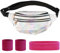 80er 90er Jahre Bauchtasche Stirnband Neon, 80er 90er Jahre Outfit Damen Schillernde Silber Bauchtasche und Neon-Pinke Schweißbänder Kostüm Accessoires für Retro Party Karneval Fasching Halloween
