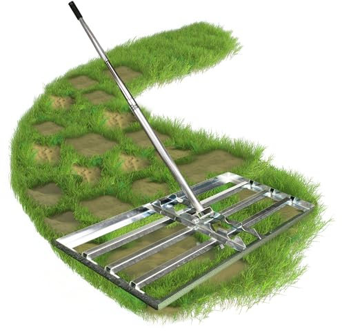 Hinrichs Rasenrakel Edelstahl - Rasen-Nivellierrechen 75cmx35cm - Rakel als Verteiler von Rasensand mit 170cm Stiel - Gerät zum Sanden von Rasen - Lawn Leveling Rake
