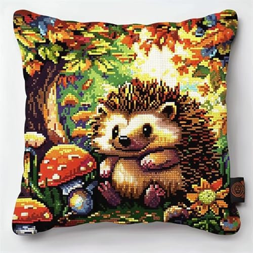 Knüpfkissen Set Igel Knüpfset für Erwachsene (43X43cm) Bastelset Knüpfen Kissen Bastelset Knüpfen Handwerksset Kissen DIY Bastelset für Anfänger für die Sofa-Heimdekoration
