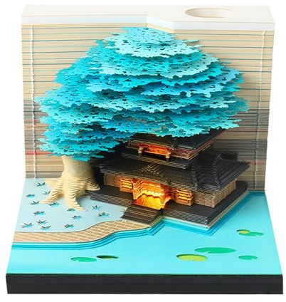 Time Piece Calendar 2026 Desk Calendar with LED Light 3D Tear-away Paper Carving Art Memo Pad Notepad Gift for Christmas Housewarming Desktop Decoration (With Calendar & Light)