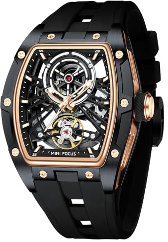 AIMES Tonneau Herren-Automatikuhr, luxuriös, Skelett-Uhren für Herren, automatischer mechanischer Aufzug, wasserdicht, analog, einzigartig, cool, quadratisch, großes Zifferblatt, Armbanduhr mit