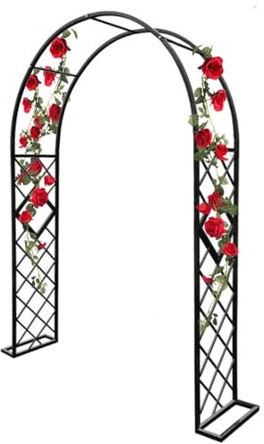 Rankbogen Hochleistungs Rosenbogen Gartenbogen für Balkon,Hinterhof,Pergola Romantischer Rankenbogen Metallbogen Europäischer Stil(Schwarz,260x230cm)