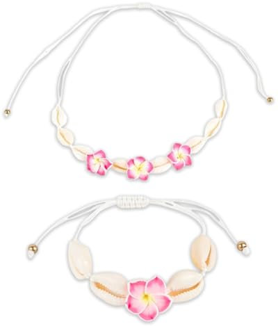 KGDUYC 2 piezas Juego de pulseras de conchas y collares de conchas - Collar de conchas naturales, conchas tejidas a mano ajustables, mar, playa, tobilleras para mujer