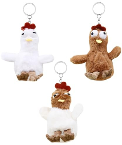 XNAUVOI Lustige Küken Stofftiere, 3 pcs Spucke Blase Quietscht Huhn Spielzeug, Süße Plüsch Huhn Schlüsselanhänger Huhn Kuscheltier Puppe, Anti Stress Spielzeug für Menschen mit ADHS, OCD