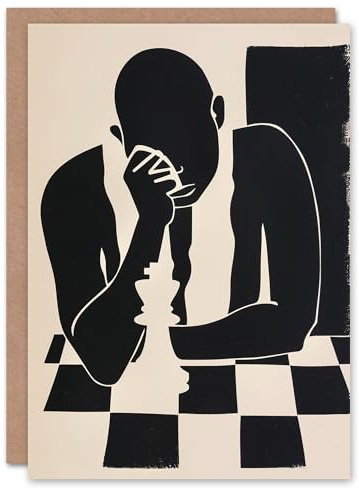 Artery8 Check Mate Chess King Pawn Black White Painting Blank For Him Or Her Art Birthday Card