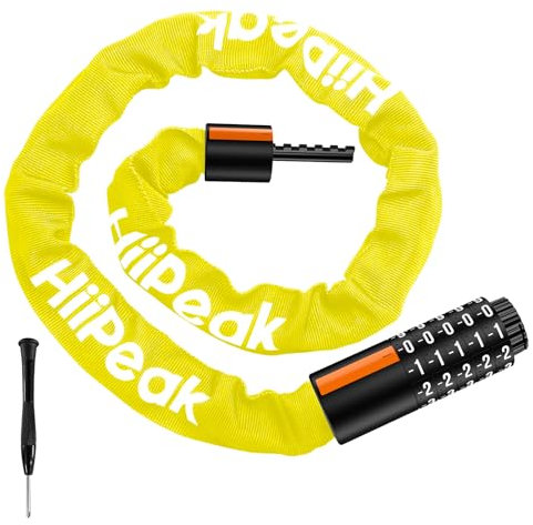 HiiPeak Candado Bicicleta Con Combinación de 5 Dígitos - Alta Seguridad Para Bici y Moto - Cadena Antirrobo (Amarillo)