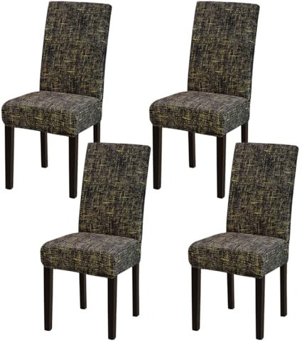 mafudoxi Stuhlhussen 4er Set, Stretch Abnehmbare Waschbar Stuhlbezug, Stretch Stuhlhusse mit Gummiband, für Hotel, Bankett, Restaurant, Haus, Party, Hochzeit(Muster-Braun, 4Stück)