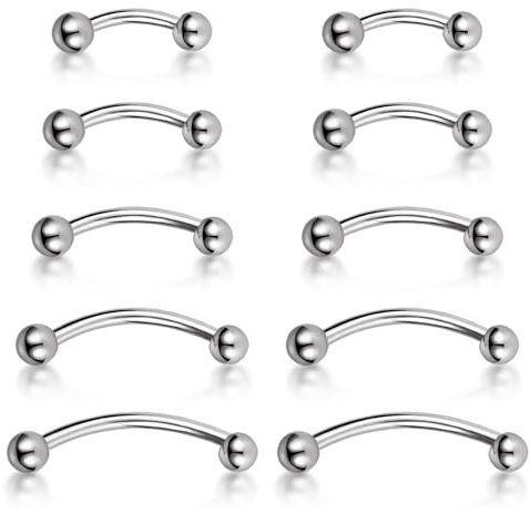 iewrtcin 10pcs Curved Barbells for Eyebrow Lip Daith Rook, Piercing Bars | Helix Daith Rook Eyebrow Nose Lip Tragus Curved Barbell Piercing for Women Men 16G Surgical Steel(6, 8, 10, 12, 14mm)