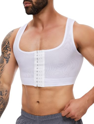MISS MOLY Shapewear Herren Brust Binder Herren Ärmellos Binder Trans Tight Kompression Korsett Männer Elastische Bauchweg Unterhemd Figurformend Body Shaper Weste(Weiß,XL)