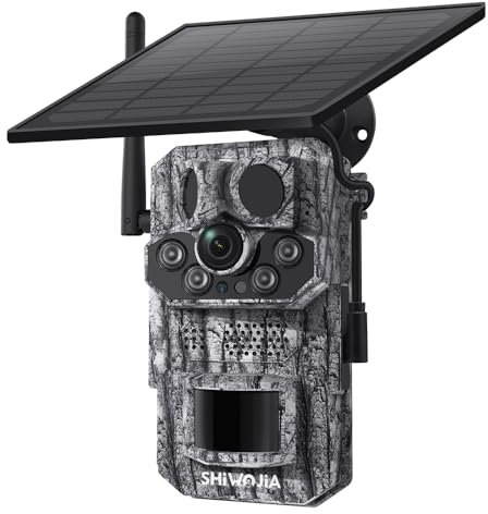 SHIWOJIA 4G LTE Camera de Chasse Solaire Camera Chasse Infrarouge Vision Nocturne Piege Photographique Connectée Telephone, Détecteur de Mouvement 3 PIR, 8000mAh Batterie, IP66