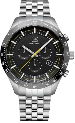 GLOCK Herren Quarz Uhr | 46mm Gehäuse | Armbanduhr mit Silbernem Edelstahlgehäuse | Schwarzem Zifferblatt | Silberem Gliederarmband | 20ATM | GW-35-1-22