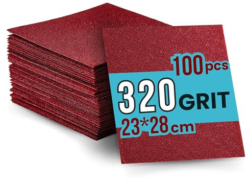 100 Feuilles Abrasives Papier de Verre 230X280 mm (320 Grit) - Papier à Poncer, Papier Abrasif à l' óxyde d'aluminium - Bois et Métal- Pour le Ponçage