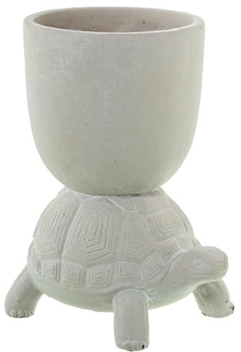 DRW Pot en céramique avec Une Tortue en Blanc 19 x 14 x 24 cm