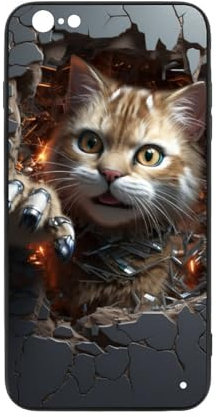 CRIVOTA For iPhone 6/6S Case - All-new 3D Cat Design, Glass Back + TPU Inner Shell, Bare-Hand Feel, Military-Grade Dual Protection, Cell Phone Cases for Men Women