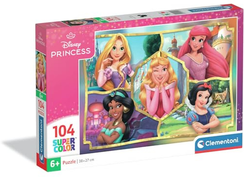 Clementoni Puzzle Disney Princess 104 Stücke für Kindern 6-8 Jahre, Cartoon, Geschenk für Kinder, Puzzle für Kinder, Made in Italy, 25057