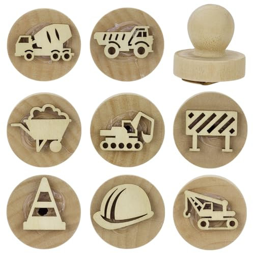 FINGERINSPIRE 8 Stück Holz Konstruktionsstempel 8 Stile Runde Konstruktions Holzstempel 43x38mm Navajo Weiß Mini Handarbeitsstempel Fahrzeug Thema Holzstempelgriff Für Geburtstagsparty Zubehör